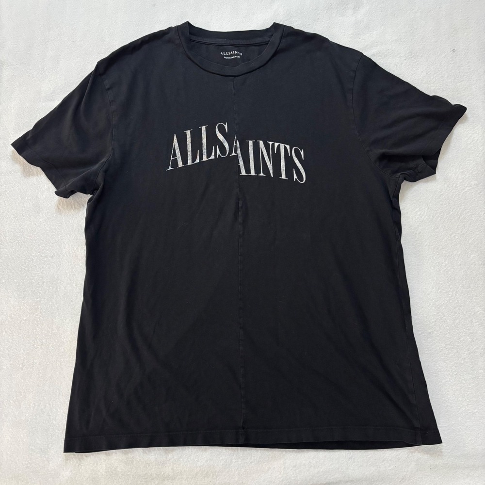 AllSaints Mens Split Logo Graphic T-Shirt Black Cotton Crew Neck Small